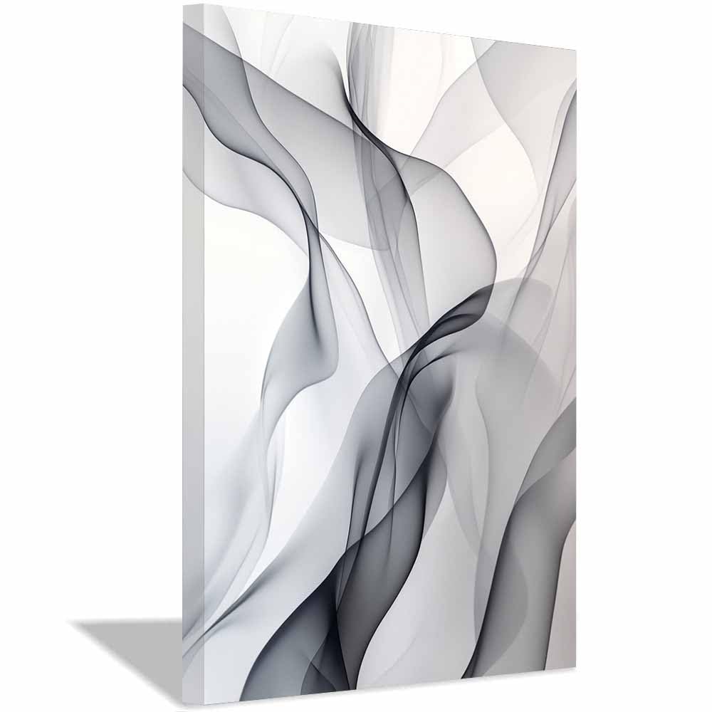 QUSAAOU Abstrakt Kunst Grau Weiß Fließende Rauch Textur Bild Wandkunst Drucke,Leinwand Wandbilder,Moderne Wohnzimmer Wanddeko Abstrakte,Boho Schlafzimmer BüRo(Grey)-70x100cm Gerahmt