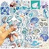 100PCS Pink & Blue Coastal Girl Stickers, Waterproof Vinyl Sea Life Decals, Ocean Beach Aesthetic Stickers for Laptop Water Bottle Journal, Cute Marine Animal & Shell Designs #3