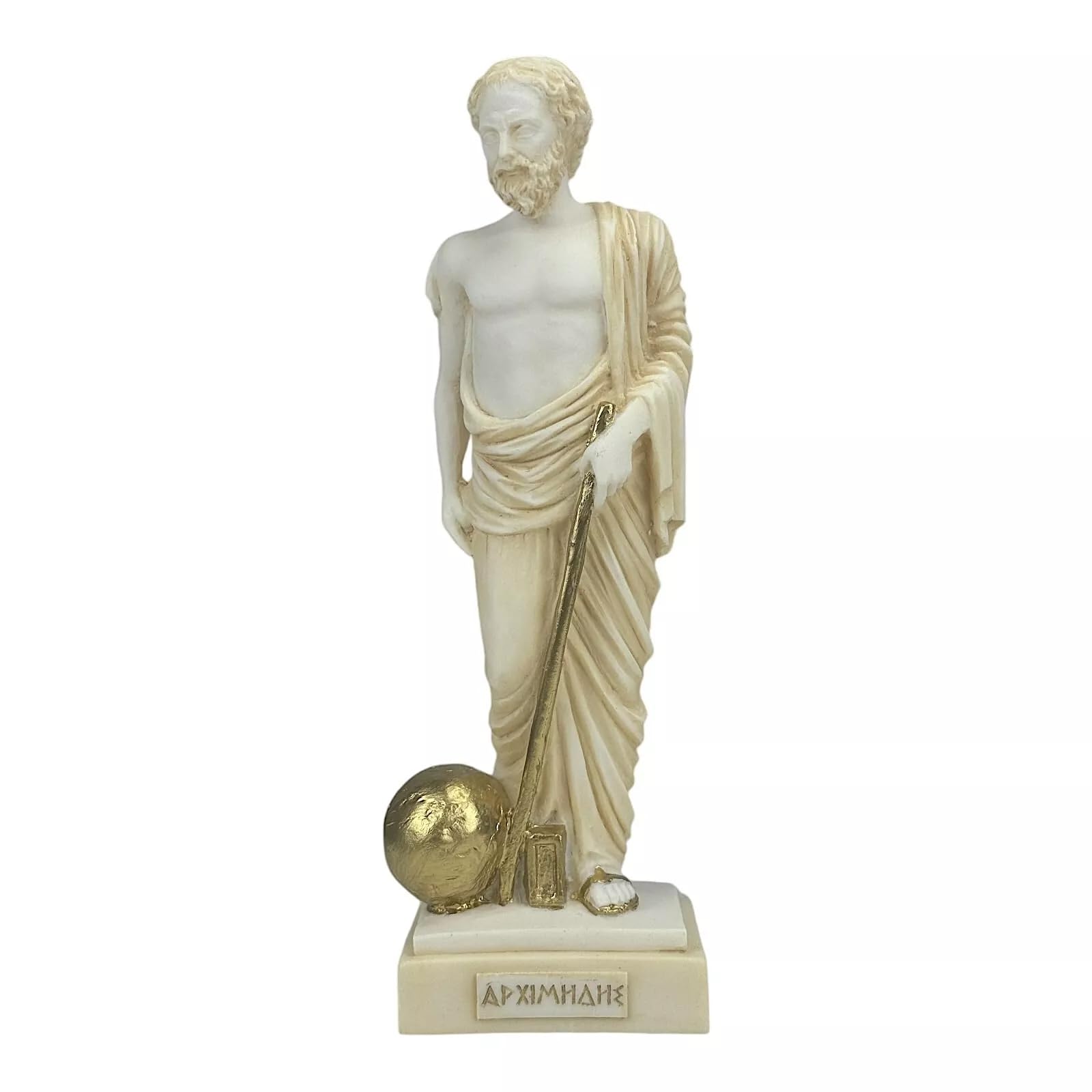 Archimedes Ancient Greek Mathematician Cast Marble Patina Statue Sculpture