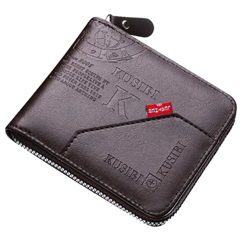 YUEcthynous Carteras para hombre, cartera vintage para hombre, cartera con cremallera, cartera de cuero para hombre con ventana de identificación y múltiples ranuras para tarjetas, pequeña cartera de