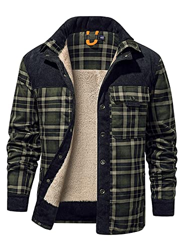 Meilicloth Camisa Franela Hombre Chaqueta Hombre Invierno Leñador Camisas Manga Larga Hombre Cuadros Casual con Botones de Corte Regular Verde-9 XXL Cover