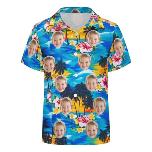 Custom 2-16 Years Kids Hawaiian Shirt with Face,Personalized Photo Button Down Shirt for Boys Girls, Aloha Short Sleeve