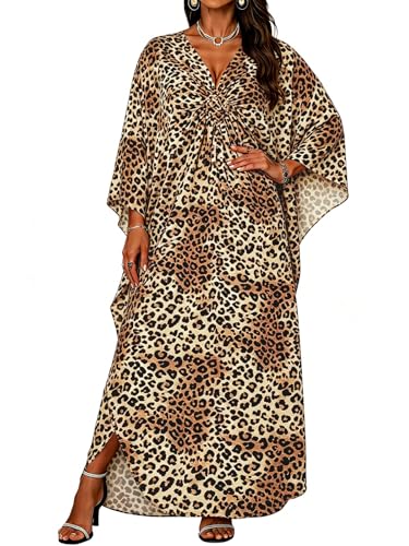 Image of Kaftan Dresses for Women V Neck Caftans Batwing Sleeve Beach Cover Ups | JILUVIN Plus Size Long Floral Print Dress, Loose Fit Maxi Casual Moomoo, Lounge House Mumu Nightgown Summer Vocation 2026