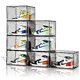 Amllas New Gray 8 Pack Shoe Boxes Stackable, Large Shoe Storage Organizer with Lids,Drop Side Shoe Containers for Entryway,Sneaker Storage Fit up to US Size 14 for Men/Women(13’’x 10.6”x 8.3”)