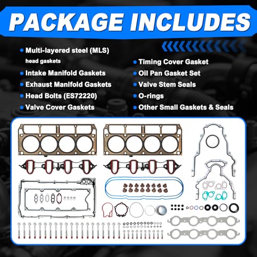 Image of MLS Full Cylinder 5.3 Head Gasket Set Kit w / ES72220 Bolts, Compatible with 2007-2013 Chevy Silverado 1500 Tahoe Suburban, GMC Sierra Yukon, Buick 5.3L V8 Engines