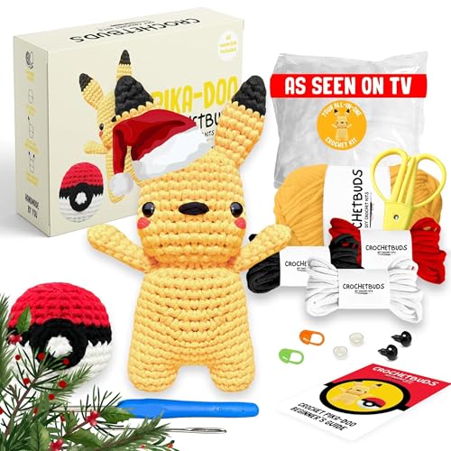 Pika-Doo & Ball Crochet Kit (Full Body)| Intermediate Level | Great for Couples, Date Night, Kids, Adults, & Anime Lovers | DIY Gift Kit | Instructions, Yarn, Hook, Video & Written Tutorial