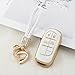 PIFOOG for Jeep Key Fob Cover Compass Grand Cherokee Renegade Accessories White Gold Soft TPU Car Keys Shell Case Full Covers 5 Button Cute Bling Keychain Women Girly White
