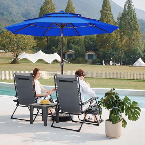 Image of JEAREY 9FT 3 Tier Patio Umbrella Outdoor Market Umbrella Table Umbrellas with 8 Ribs 1.5 Pole Push Button Tilt and Crank UV Protection for Garden,Royal Blue