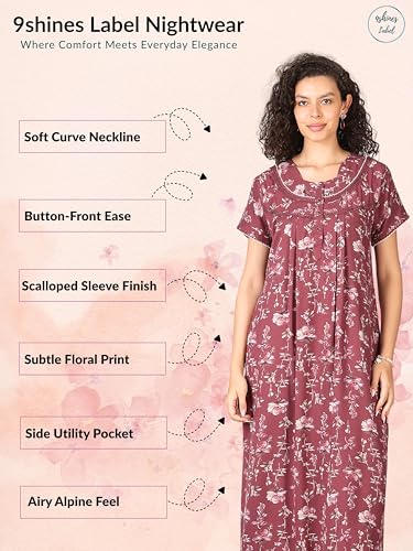 Image of 9shines Label Premium Alpine Maxi Designer Nighty | Floral Print Maxi for Women | Night wear for Women | | Full Length Night Gown for Women | Night Dress for Women Stylish (2467)