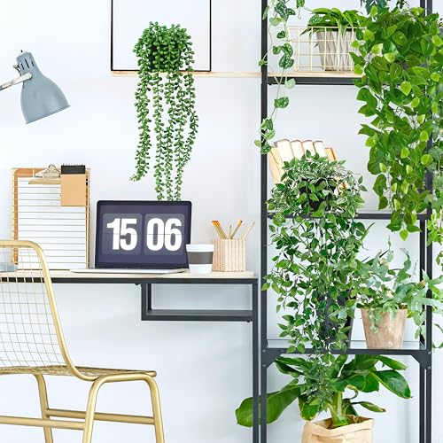 Image of Palonu Artificial Hanging Plants for Shelf, 4 Pack Fake Potted Greenery Plant Faux Mandala Vine, String of Pearls, Ivy Vine,Persian Grass Fern in Pot for Desk Home Bathroom Farmhouse Room Table Decor