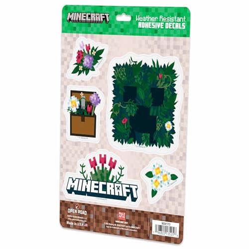 Image of Minecraft Botanicals Adhesive Vinyl Decals - Fun Minecraft Stickers for Laptop or Water Bottle, 1 Pack (5 Count)