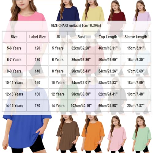 Girls Short Sleeve T Shirts Kids Summer Oversized Tops 2025 Trendy Casual Crewneck Basic Tees Blouse 5-14Y2