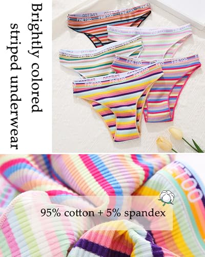 Image of FINETOO Cotton Underwear for Women Cheeky High Cut Breathable Stretch Sexy Ladies Hipster Bikini Panties Pack S-XL