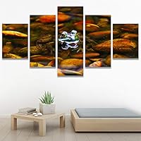SIGNWIN 5 Panel Canvas Wall Art Amphibians Closeup Decorative Elements Frog Hallway Impressionism Multicolor for Home Decorations Ready to Hang - 60