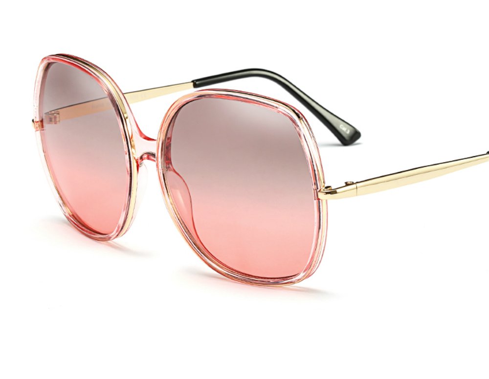 Freckles Mark Damen 70er super-Oversize-Platz Sonnenbrillen für Vintage-rechteckige kunststoffrahmen übergröße rosa-grün