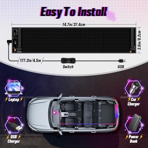 Image of Vanesa Led Eyes for Car Windshield 2.8 * 6.8 inches, Flexible Led Eyes, Windshield Eyes Animated led for Truck, Programmable Scrolling LED Sign for Business Car Truck Shop Concert