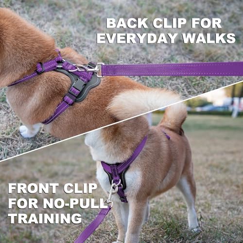 Plutus Pet No Pull Dog Harness with Leather Accents, Adjustable Reflective | Heavy Duty Nylon Pet Vest, for Training and Hiking, Front Clip, Easy Walk for Small Medium Large Dogs, Purple, M - Image 4