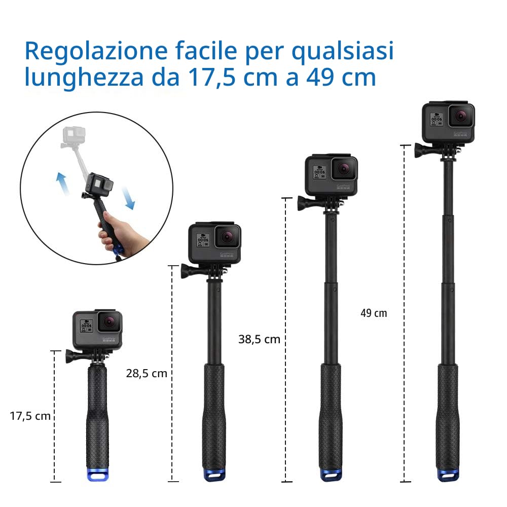 AFAITH Bastone Selfie Monopiede per GoPro DJI Action camera, Regolabile Impermeabile Allungabile Selfie Stick Palo per GoPro Hero 13 12 11 10 9 8 7 6 5,Insta360,DJI Osmo Action 6/5pro/ 4/3,AKASO