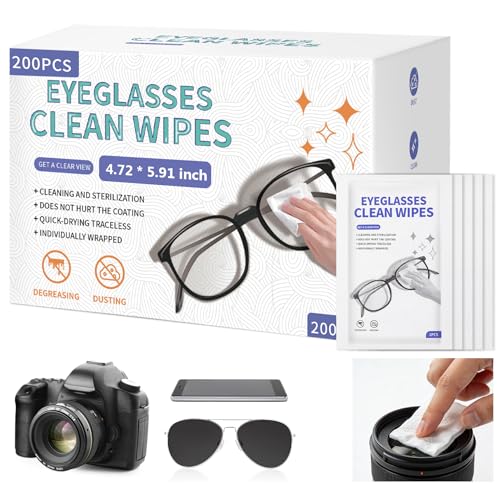 200 Pk Individually Pre-Moistened Eyeglass Cleaning Wipes 4.725.91