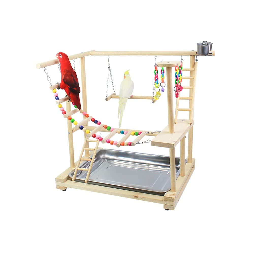 Gabbia per uccelli gabbia per pappagalli piccola e media mensola per parco giochi Xuanfeng Little Sun Wood Training Station Stand Floor Bird Shelf Toy Home Bird Feeders Budgie Cage