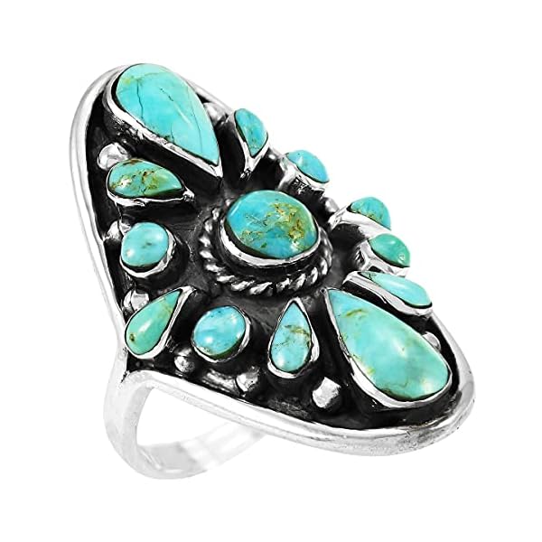 Turquoise Ring Sterling Silver 925 Genuine Gemstones Size 6 to 11 (Turquoise, 10)