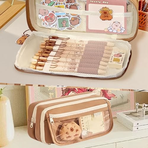 Image of Cute Capybara Pencil Case,Pencil Pouch Large Capacity with Pins Plush Cute Stationery, Stickers,Pen,For Capybara School Supplies,Gifts