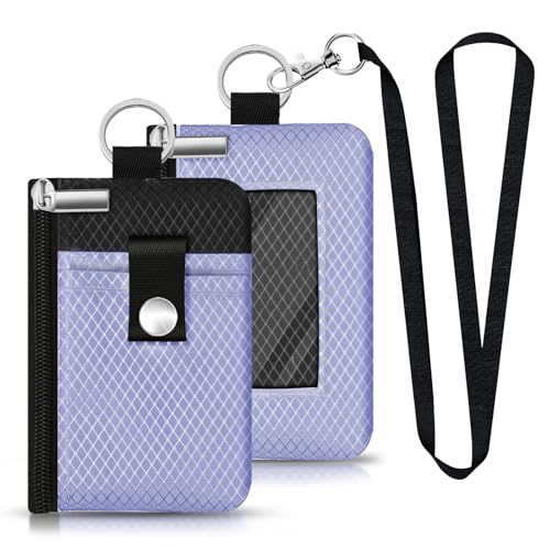 Image of Minimalist RFID Blocking Small Wallet with ID Window,WaterResistant Zip Id Case Wallet with Lanyard Keychain for Cards,Cash,Travel,Women,Men (Lavender Purple /Black)