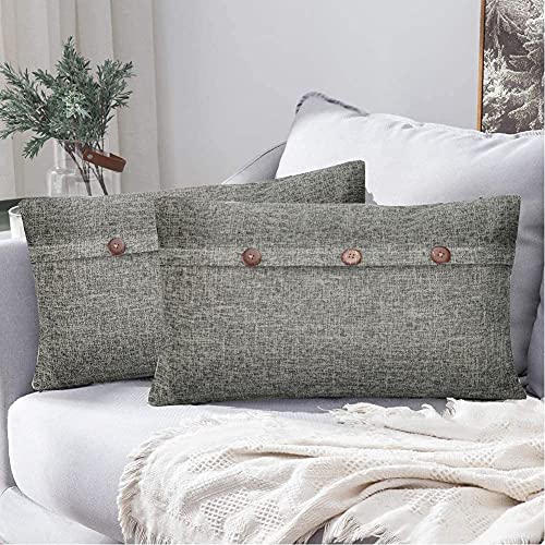 2 Pack Linen Throw Pillow Covers With Triple Buttons, Burlap Rustic Farmhouse Decorative Vintage Lumbar Pillowcases Cushion Covers For Couch Sofa Bed Living Room Chair, Dark Grey #TOP7