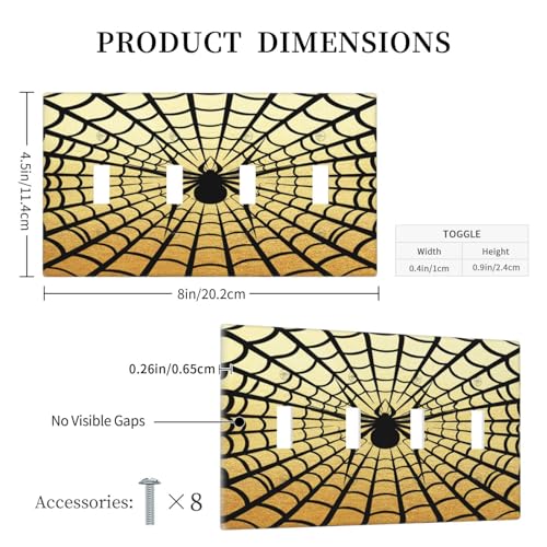 Decorative Switch Plate Covers Black Spider Spiderweb on Golden Background 4 Gang Light Switch Cover Plate Quad Toggle Wall Plate Light Switch Covers for Bedroom Home Decor