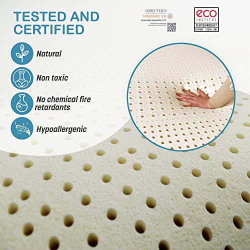 Image of 7 Zone Green Natural Organic Latex Mattress Topper Queen Size - 2 inch - Soft Plush Pillow Top - GOLS Certified Latex Foam Bed Pad for Side Sleepers Zonal Support Durable and Breathable