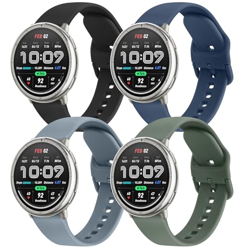 4Pack Bands Compatible with Amazfit Active 2 / Active Watch Band Women Men Soft Replacement Strap for Amazfit GTS 4 3 2 2e/GTS 4 2 Mini/GTR mini/Bip 3/3 Pro/Bip U Pro/Bip S Lite (A)