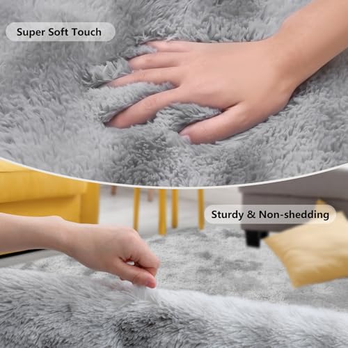 Living Room Rug, Light Grey Soft Fluffy Tie-Dyed Shag Carpet for Bedroom Dorm Lounge, Non-Slip Washable Throw Rug for Home Decor, 120x180 cm - Image 4