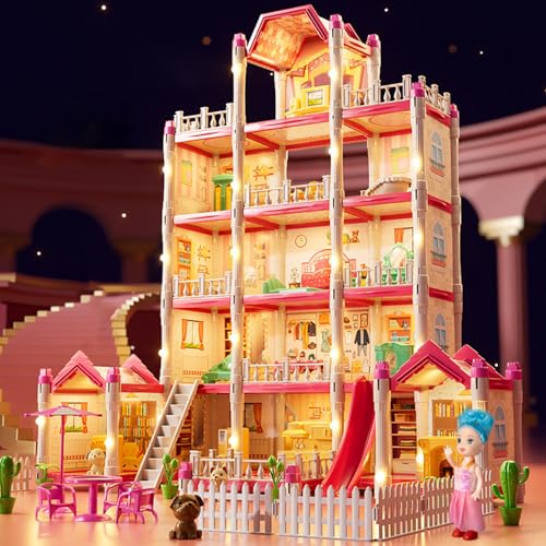 Maison de poupée 5 étages et 14 pièces avec meubles et accessoires