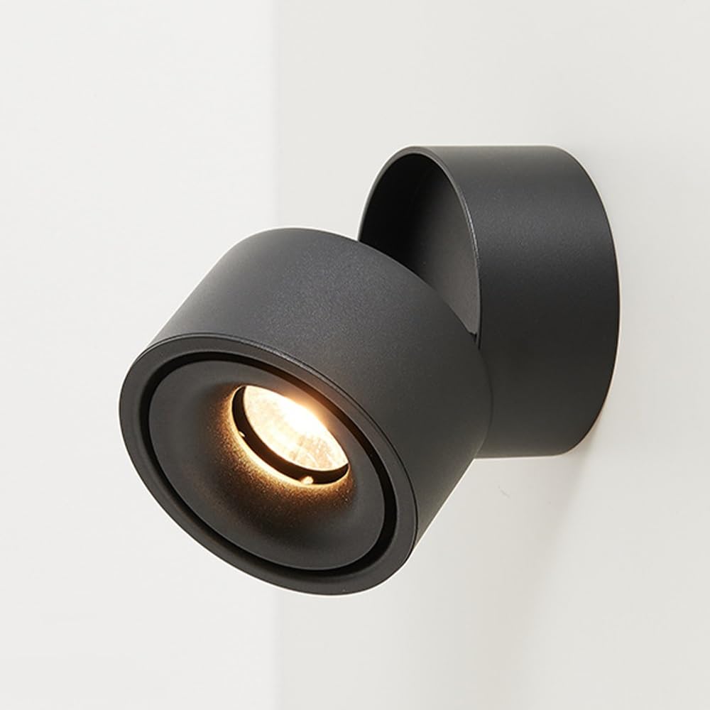 SXWNBIFH Adjustable Rotatable Wall Sconce Cylindrical Wall Light, 6000K Cool White LED Wall Lamp, Aluminum Focus Accent Wall Mount Light for Indoor Art Display & Daily Lighting(Black)