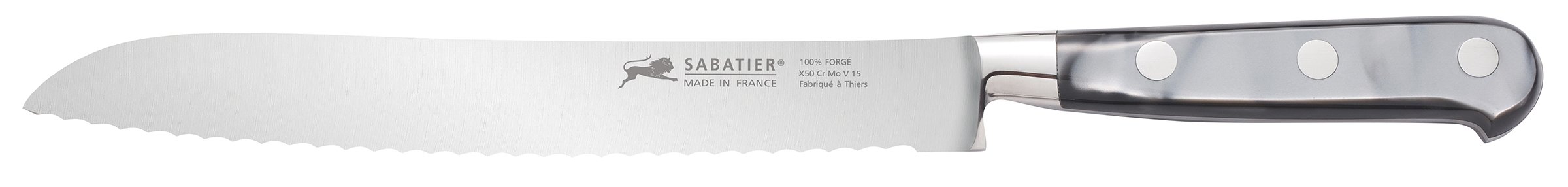 Sabatier - 5137482 Sabatier Triple Rivet Stainless Steel Serrated Bread Knife with Mother of Pearl Inspired Handle, 8-Inch, Silver Gray