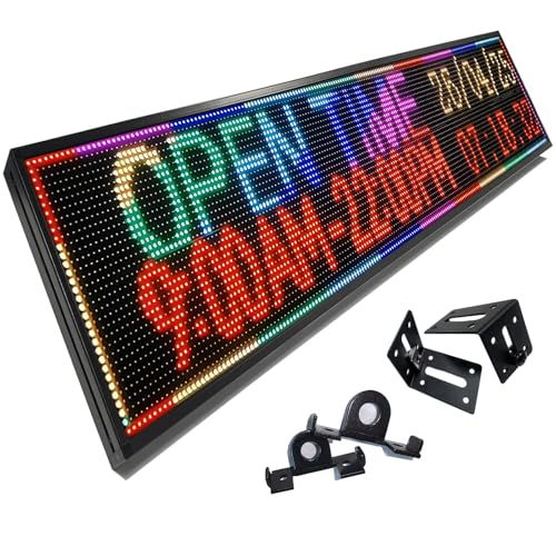 Image of P10 LED Signs Programmable Outdoor 77 inchx14 inch, IP65 Waterproof Scrolling LED Sign, Vibrant Colors Digital Led Signage Displays, Wifi + USB Control Open Signs for Business