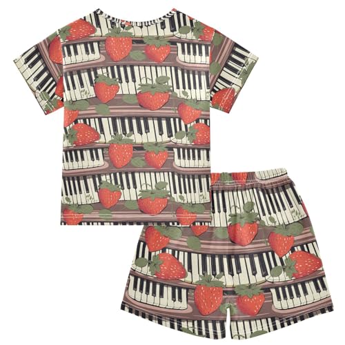 ALAZA Strawberries and Piano Keys Music Pajama Set Short Sleeve Sleepwear Soft Lounge Nightwear2