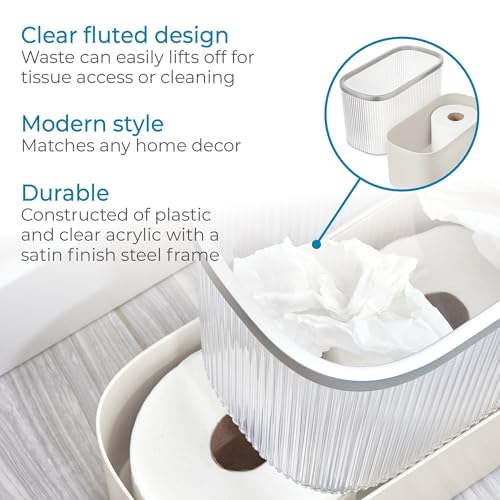 Image of iDesign Fluted Plastic Bathroom Trash Can, Clear /Satin /Gray | Storage for Toilet Paper