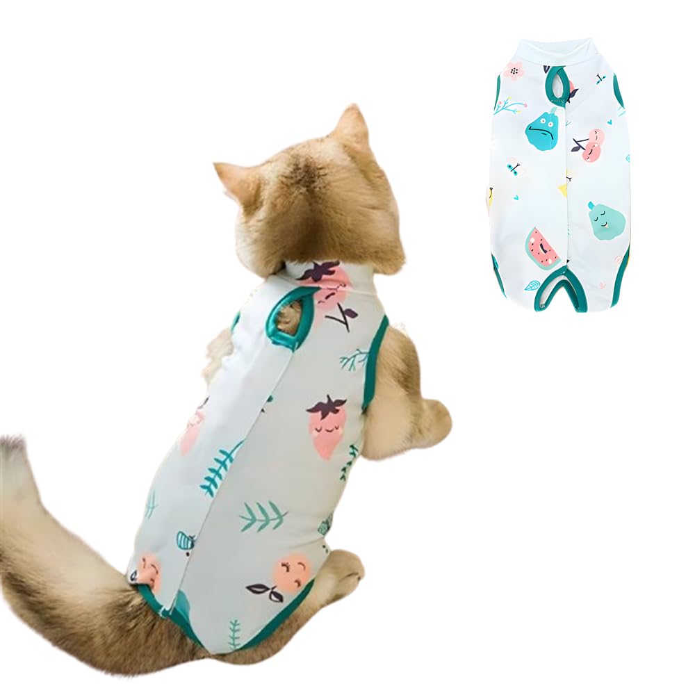 BSLVWG Cat Recovery Suit,Cute Pattern Breathable Cat Onesie for Cats After Surgery Female，Cone of Shame Alternative for Cats Anti Licking,Post-Surgery or Skin Diseases Protection (Green, M)