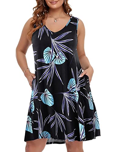 Image of BELAROI Women Casual Summer Dresses Plus Size Sundress V Neck Swing Tank Dress Sleeveless Criss-Cross Beach Cover Ups Pockets