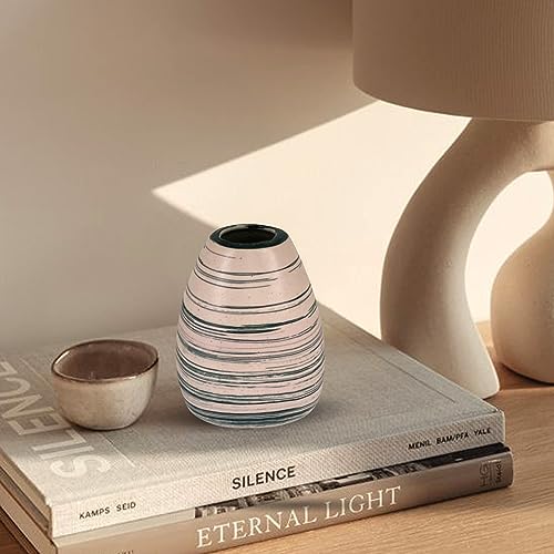 Image of Xtore Marbled Ceramic VASE with Green Striped Pattern for Home Decor (Pack of 1, Green and Cream)