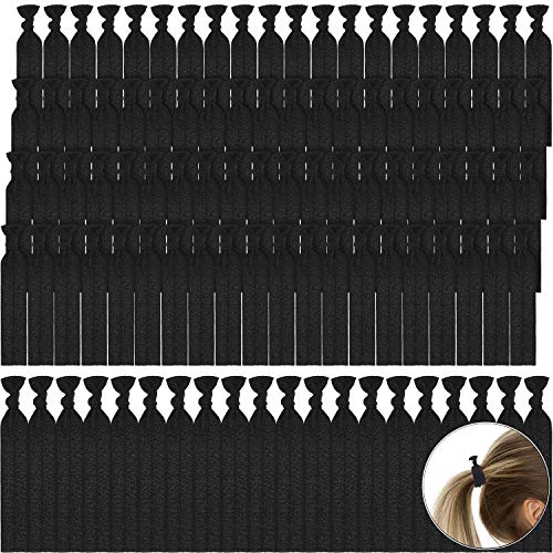 200 Pieces Black Elastic Hair Ties No Crease Ribbon Bands Ponytail Holders Knotted Fold Over Hair Bands Hair Accessories for Women Girls