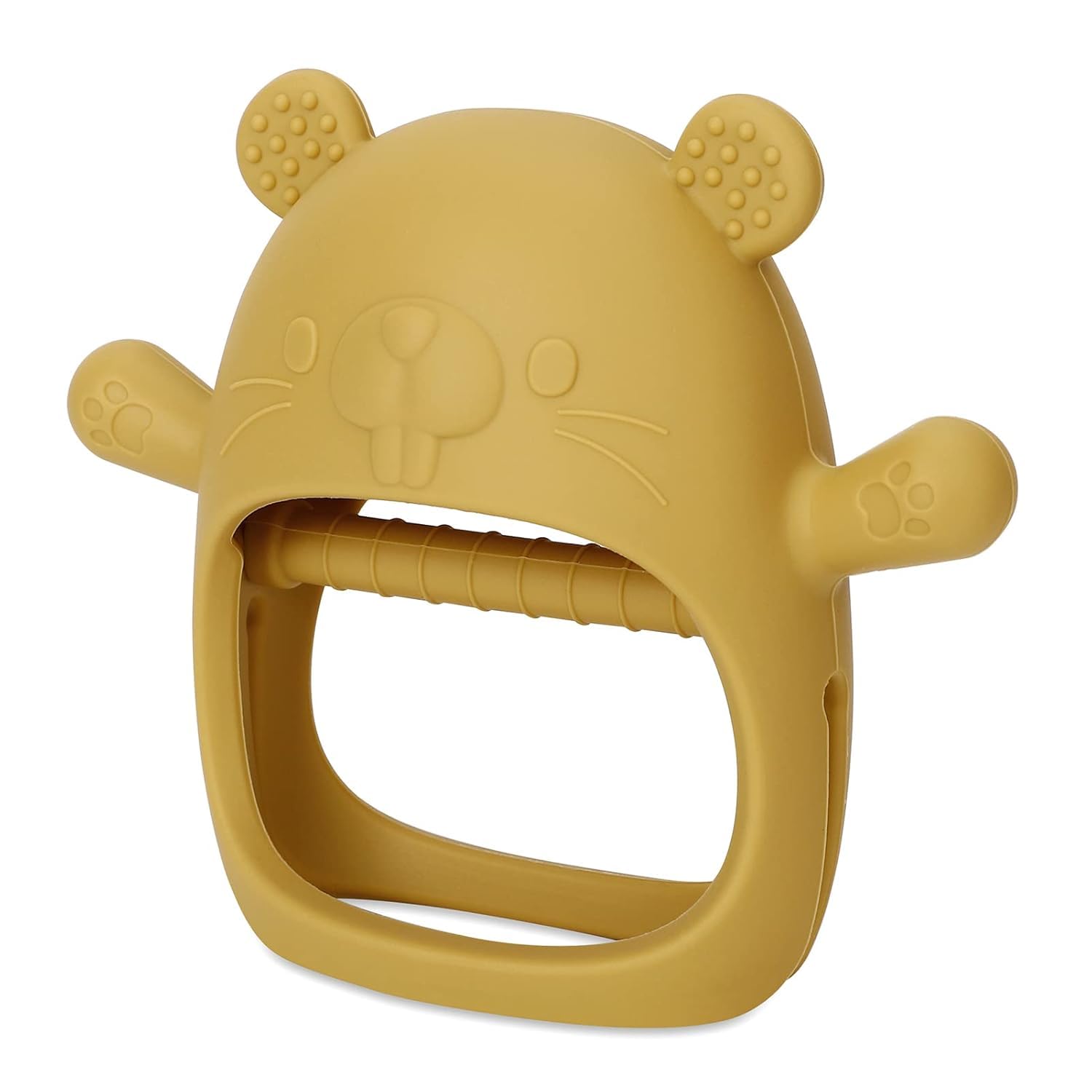 Baby Teether Toy, Anti-Drop Silicone Baby Mitten Teether for Soothing Teething Pain Relief, Baby Chew Toys for Sucking Needs, Groundhog Pack of 1 (Groundhog Yellow)-image-26