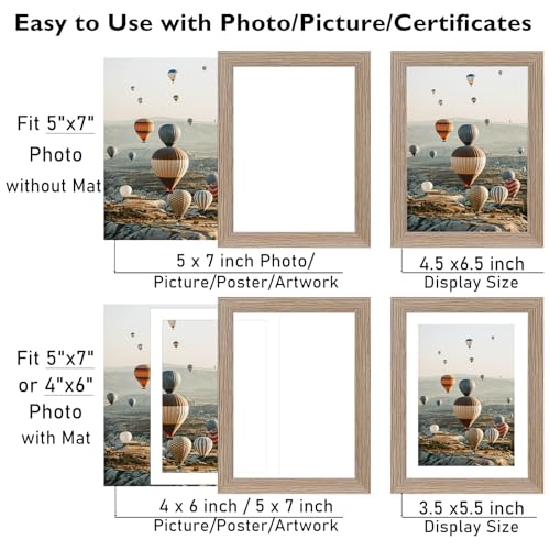 Image of JCJMY 5x7 Picture Frame with 4x6 Mat for Wall Hanging or Tabletop, Display Photo 4x6 with Mat or 5x7 Without Mat, 5 by 7 Wall Gallery Poster Photo Frame with Shatter Resistant Plexiglass,Rustic Brown