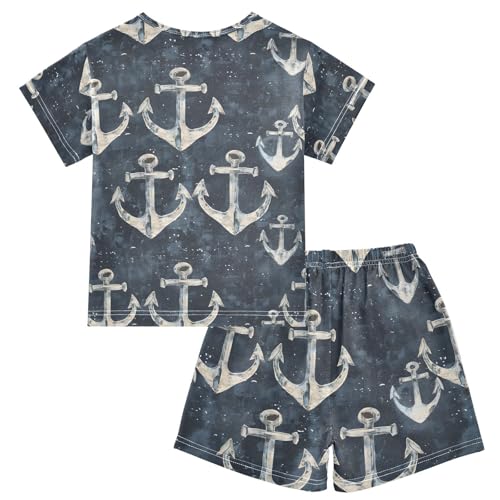 ALAZA Art Painting Anchor Pajamas Set Short Sleeve Cotton Sleepwear Summer Pjs 2 Piece 5-14Y2