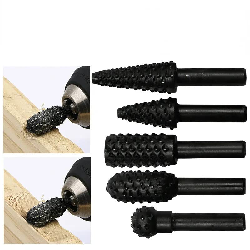 RetLeen 5 Pieces Rotary Grinding File/Wood Carving Rotary Craft Files/Rotary Rasp File for Wood Working Hand Tool/Rotary Burr Drill Bit for Wood Carving (Shank Size- 1/4", 6mm) 4