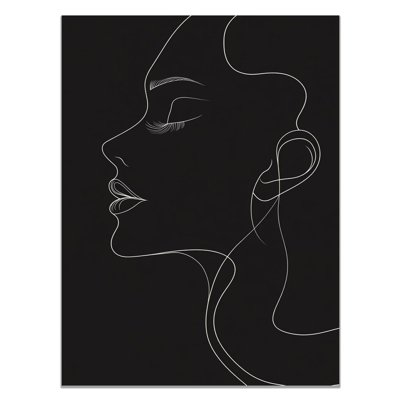 QUSAAOU African Americans Wall Art Lady Side Face Single Line Vintage Tribal Girl Images Elegant Paintings Of Black Women Suitable For Home Wall Decoration(black)-40x60cm1 Unframed