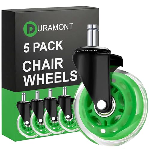 Office Chair Wheels - Set of 5 Rollerblade-Style Caster Wheels, Smooth &amp; Quiet Rolling, Protects Hardwood Floors &amp; Carpets, Universal Fit, Durable and Long-Lasting - Green