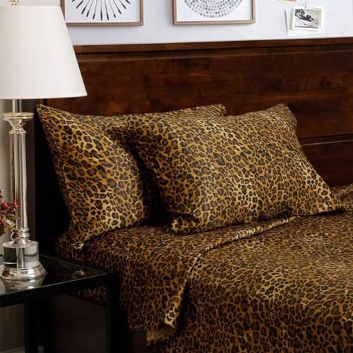 Jenylinen Juego de sábanas para sofá cama (157,5 x 188 x 15,2 cm), 100% algodón egipcio de 500 hilos. (Queen, estampado de leopardo)