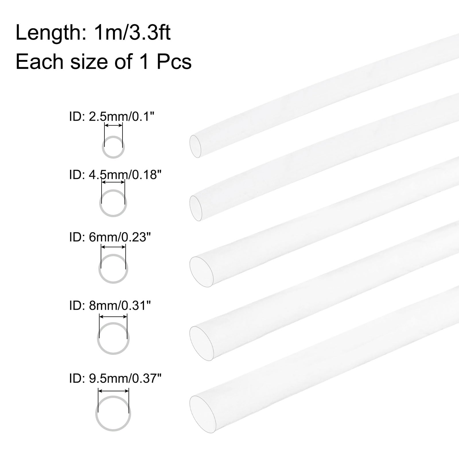 MECCANIXITY PTFE Heat Shrink Tubing 4 to 1 Ratio, Total 16.4ft Clear Insulating Tubing High Temperature Shrinking Tube, Pack of 5